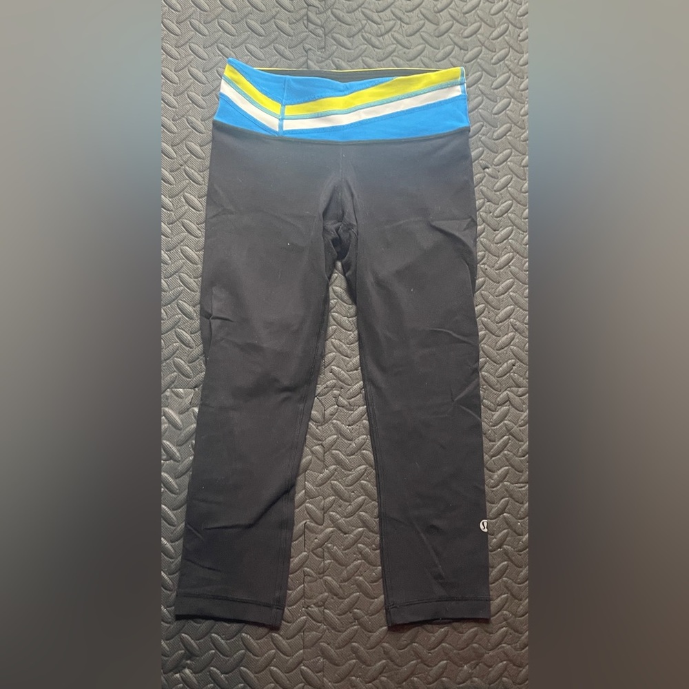 lululemon athletica Black Leggings with Blue, Yellow & White Waistband